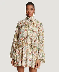 Avec Les Filles Women's High Neck Ruffle Mini Dress