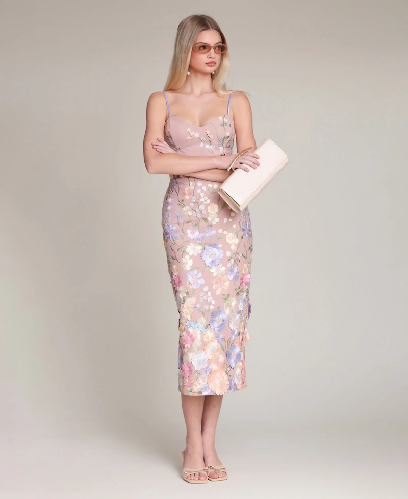 Avec Les Filles Women's Floral Applique Bustier Midi Dress