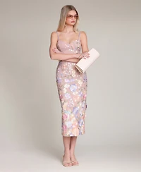 Avec Les Filles Women's Floral Applique Bustier Midi Dress