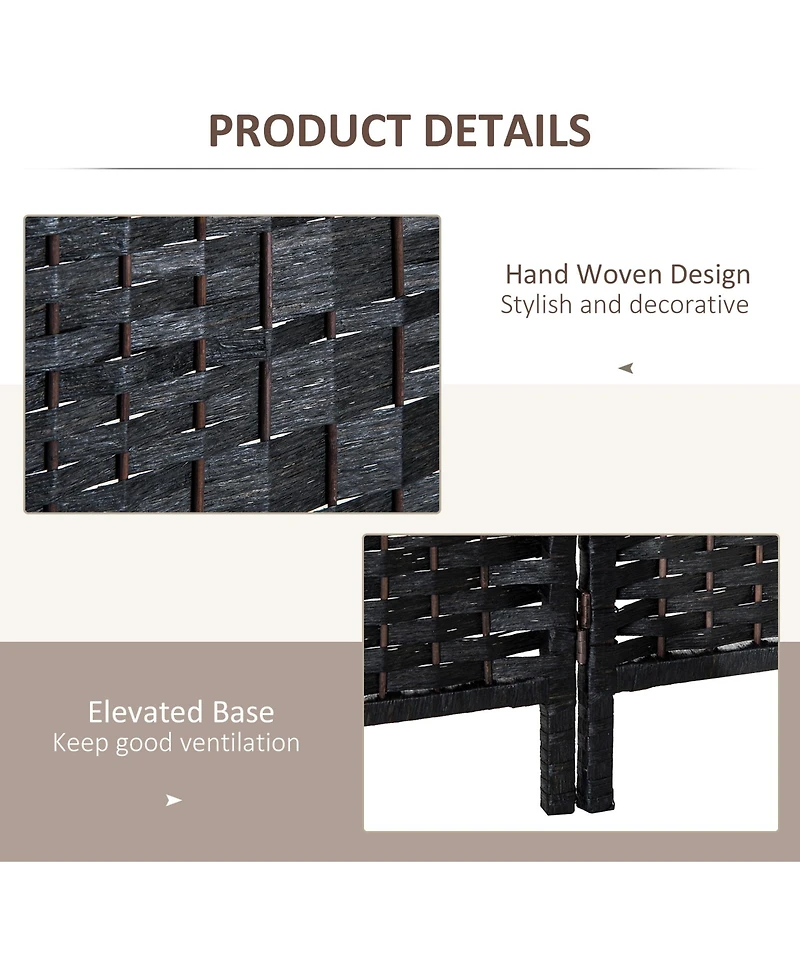 Homcom Panel Resin Wicker Folding Room Divider Privacy Screen Home Office Decor