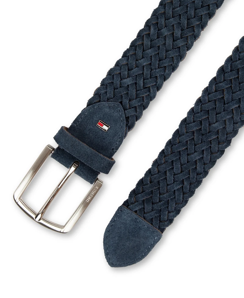 Tommy Hilfiger Men's Suede Braided Silver-Tone Finish Belt