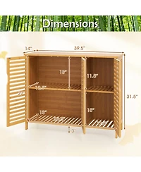 Gymax Bamboo Bathroom Cabinet 3-Door Storage Organizer w/ Shelves