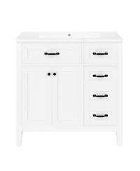 Sillysis 36" Bathroom Vanity with Ceramic Sink, Solid Wood Frame, Storage Cabinet & Drawers for Modern Home