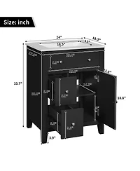 Sillysis 24" Bathroom Vanity with Ceramic Basin, Modern Cabinet with 2 Drawers, Soft-Closing Door & Adjustable Shelf for Small Bathrooms