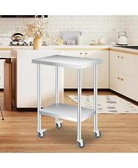 gaomon Heavy-Duty Stainless-Steel Table with 2 Shelves & 4 Wheels, 24x24x35 Inch Utility Cart, Commercial Kitchen Worktable for Food Prep, Restaurant
