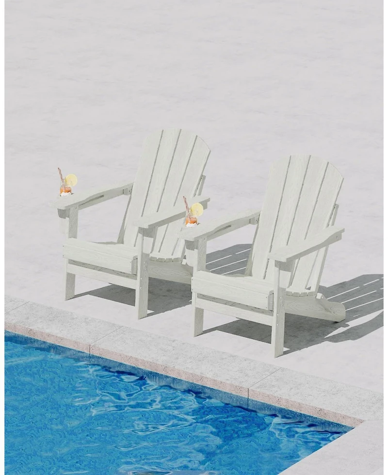 gaomon Folding Adirondack Chair Set of 2, Hdpe Outdoor Patio Chair with Cup Holder, All Weather Resistent Wooden Textured for patios, Decks