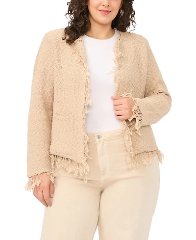 Vince Camuto Plus Long-Sleeve Fringe Cropped Jacket