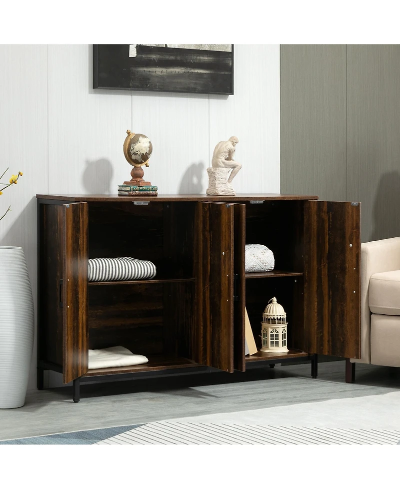 Homcom Industrial Sideboard Buffet Storage Cabinet with Adjustable Shelves Rustic Brown