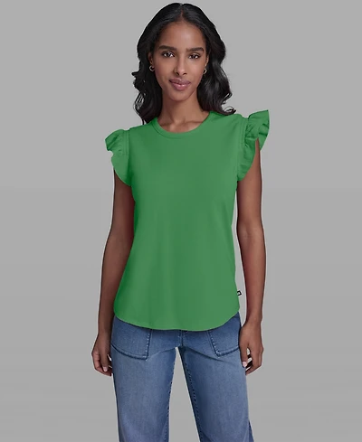 Karl Lagerfeld Paris Women's Scallop Trim Boat Neck Top
