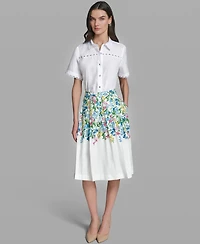 Karl Lagerfeld Paris Women's Pleated Placed Printed Skirt