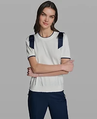 Karl Lagerfeld Paris Women's Short-Sleeve Crewneck Sweater