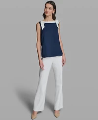 Karl Lagerfeld Paris Women's Sleeveless Boat Neck Bow Strap Tank Top