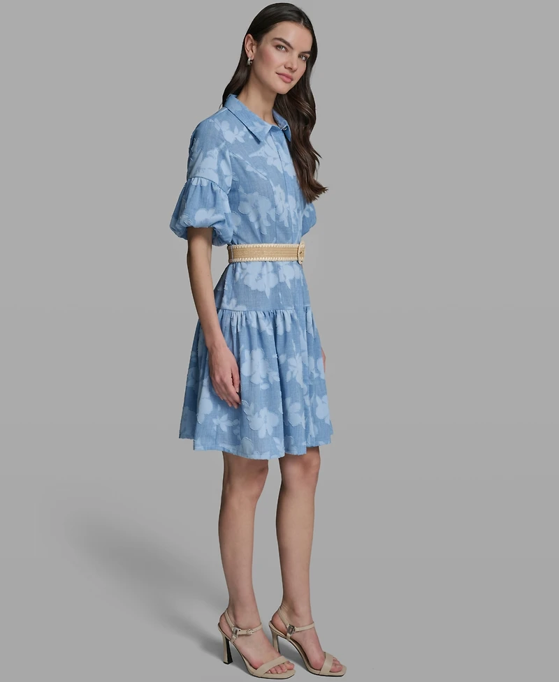 Karl Lagerfeld Paris Women's Short-Sleeve Collared Burnout Dress