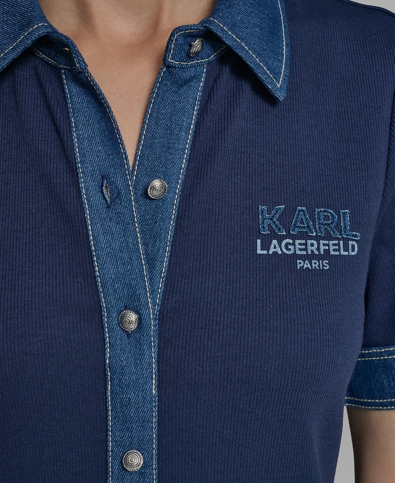 Karl Lagerfeld Paris Women's Short-Sleeve Collared Knitted Polo Dress