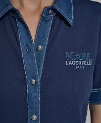 Karl Lagerfeld Paris Women's Short-Sleeve Collared Knitted Polo Dress