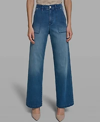 Karl Lagerfeld Paris Women's Wide-Leg Mid-Rise Ankle Length Jeans
