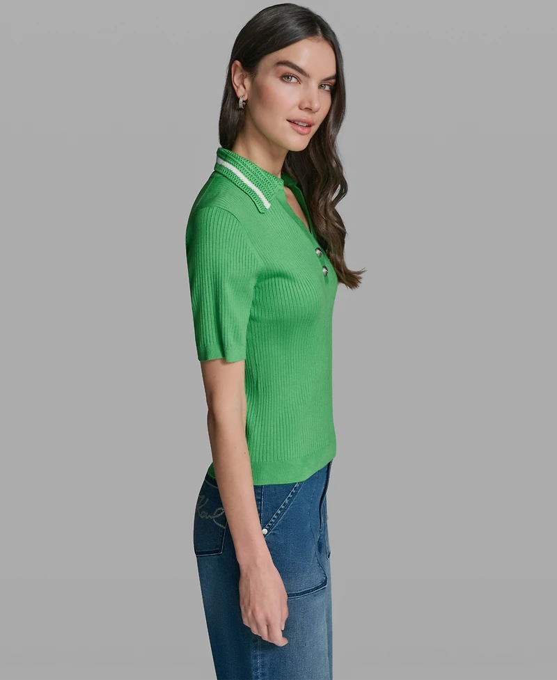 Karl Lagerfeld Paris Women's Short-Sleeve Collared Sweater