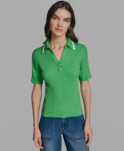 Karl Lagerfeld Paris Women's Short-Sleeve Collared Sweater