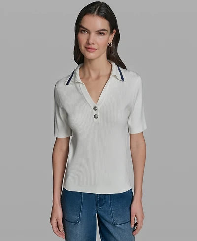 Karl Lagerfeld Paris Women's Short-Sleeve Collared Sweater