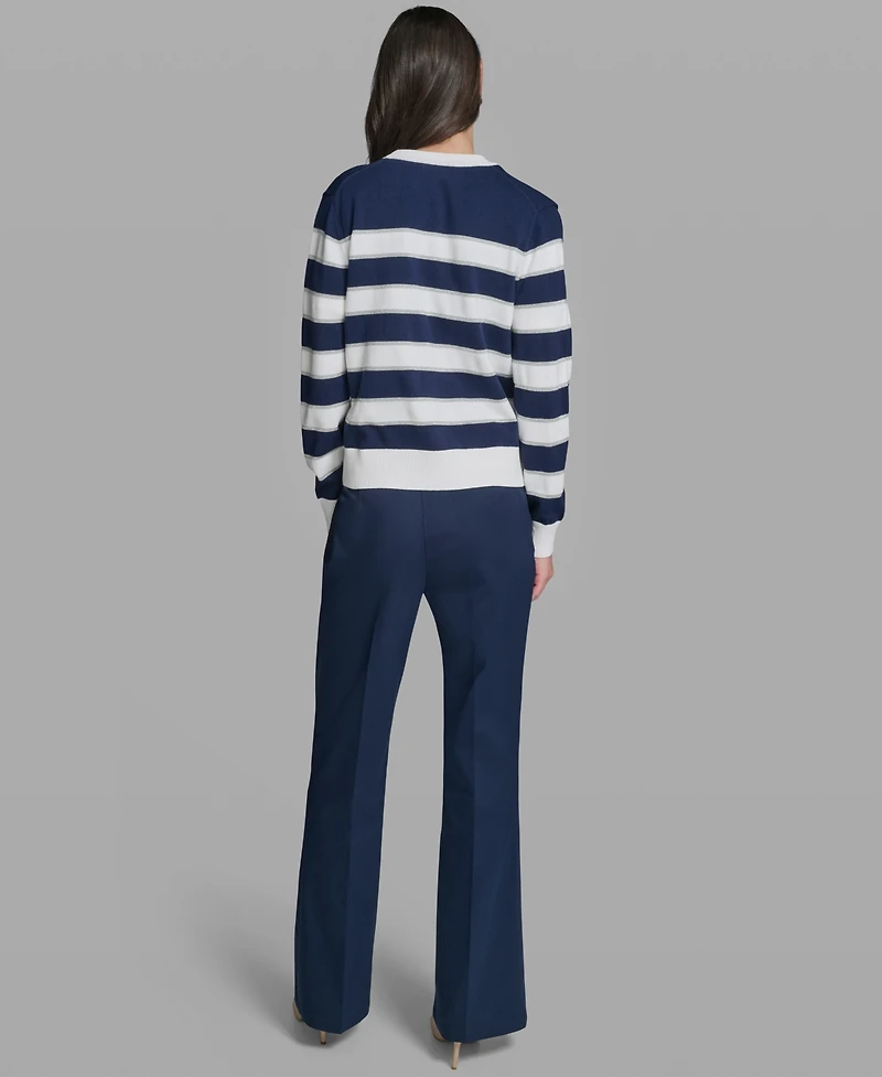 Karl Lagerfeld Paris Women's Long-Sleeve V-Neck Sequin Striped Cardigan