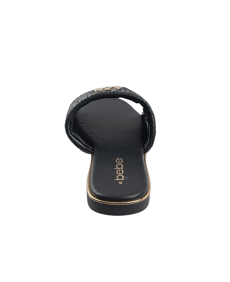 bebe Women's Fashion Sandal with Quilted Repeat Logo and Medallion