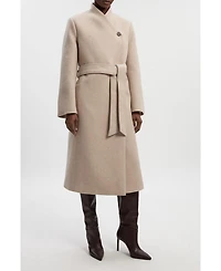 Karen Millen Women's Wool Wrap Neck Tailored Belted Midi Coat