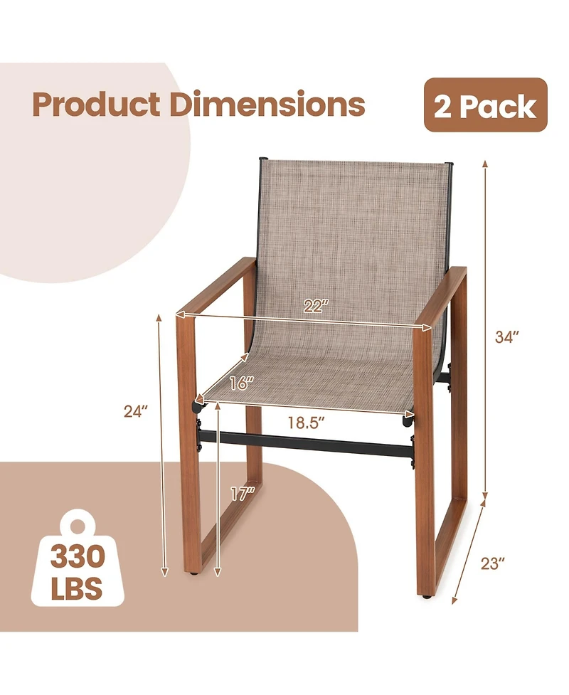 Gymax 2 Pcs Outdoor Dining Chairs Patio Furniture Chair w/ Breathable Seat and Backrest