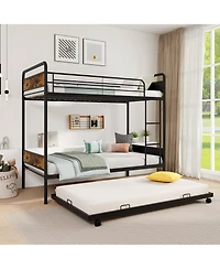 Gymax Twin Over Twin Bunk Bed w/ Trundle Industrial Metal Bunkbed Frame