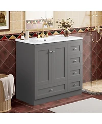 Sillysis 36" Shaker Bathroom Vanity with Ceramic Sink,Freestanding Mdf Cabinet, Soft-Close Drawers & 2 Doors for Modern Storage