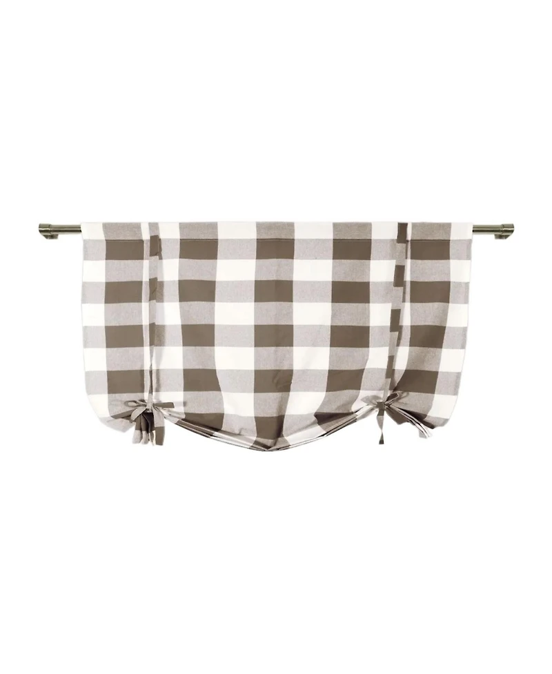 Kate Aurora Country Farmhouse Large Buffalo Plaid Tie Up Window Curtain With Ties