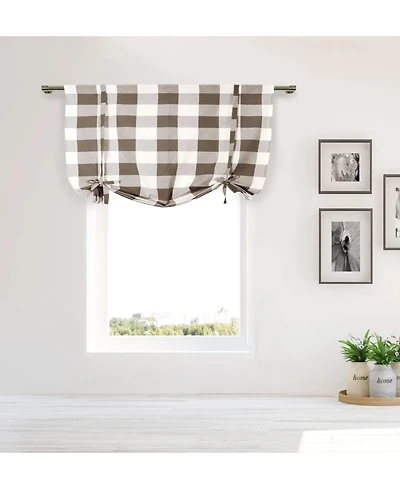 Kate Aurora Country Farmhouse Large Buffalo Plaid Tie Up Window Curtain With Ties