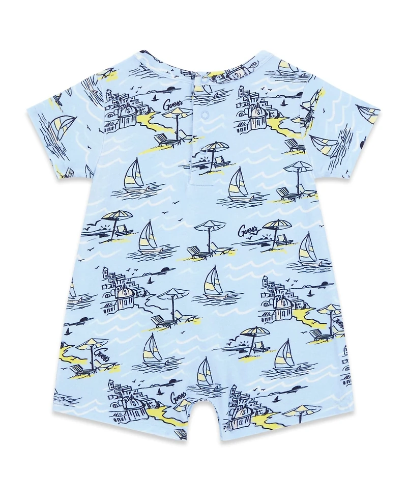 Guess Baby Boys' Stretch Jersey Resort Motif Printed Short-Sleeve Romper