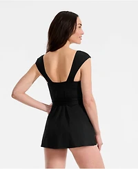 Lands' End Women's Cap Sleeve Tie Belt Mini Swim Dress