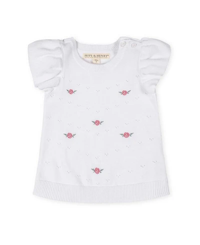 Hope & Henry Girls Organic Ruffle Sleeve Pointelle Sweater