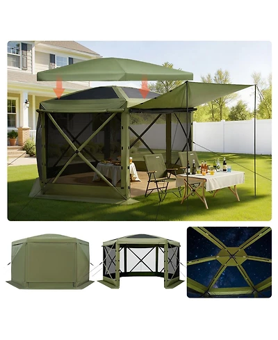Mecale 12 x 12 ft Pop-Up Gazebo Screen Tent, 6-Sided, Removable Top, Carry Bag, Screen House Shelter for 8-10 Persons
