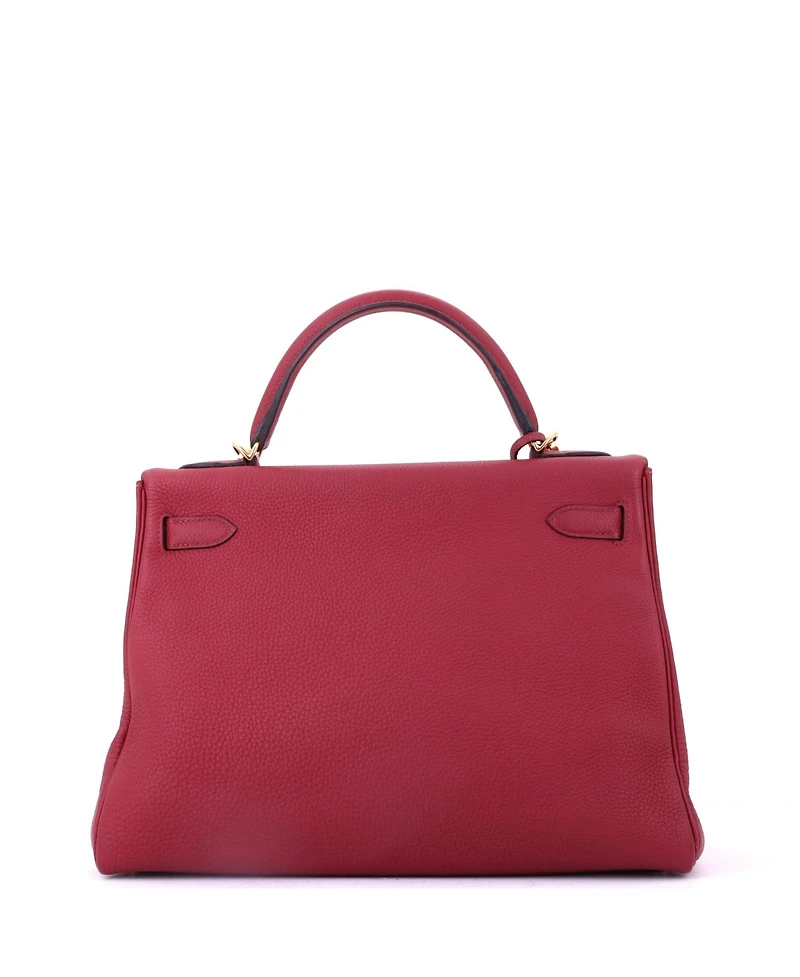 Pre-Owned HERMES Kelly 32 Handbag Red Togo with Gold Hardware
