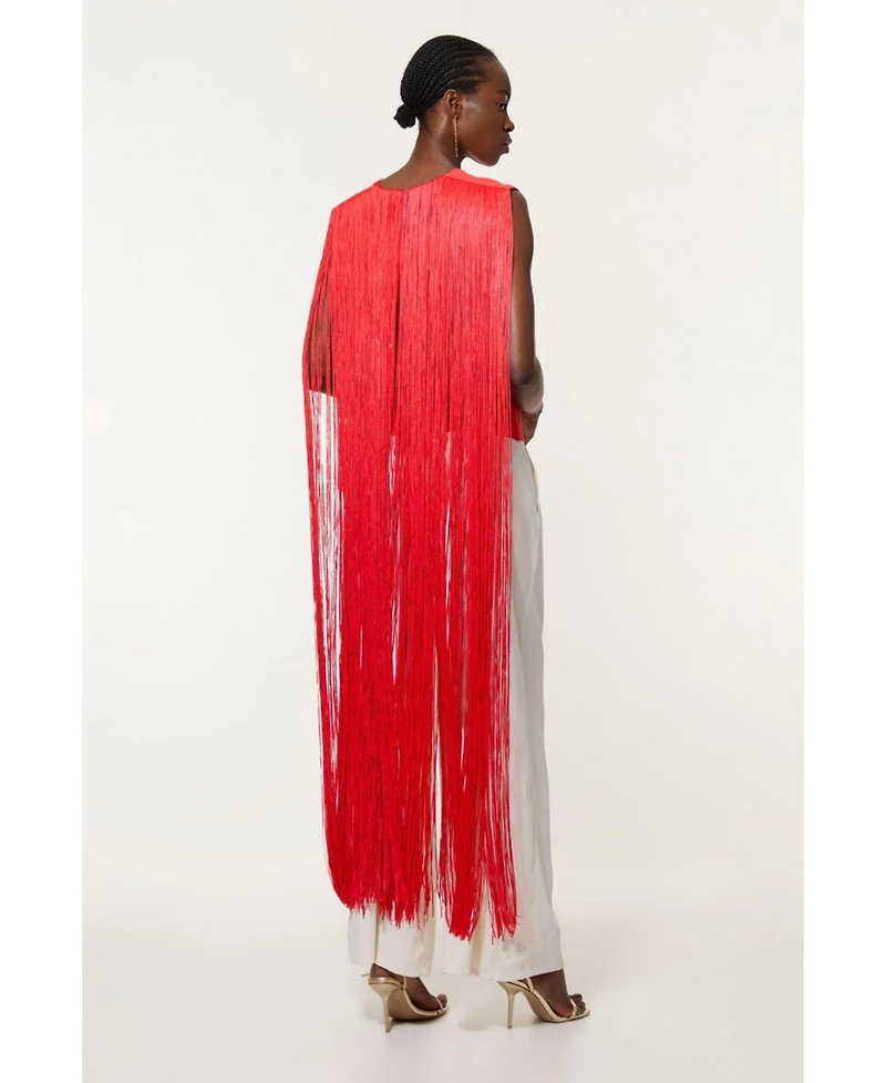 Karen Millen Women's Bandage Knit Long Tassel Cape Top