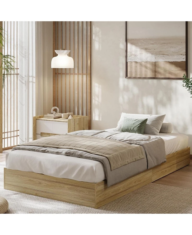 gaomon Wood Platform Bed Frame, Wooden Frame Without Headboard, Slat Support, No Box Spring Needed