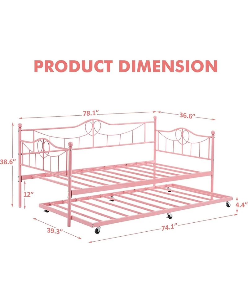 gaomon Twin Daybed with Trundle, Twin Daybed and Pull Out Trundle Set, Metal Sofa Bed Frame with Steel Slat Support, Space-Saving Sleeper Sofa