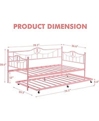 gaomon Twin Daybed with Trundle, Twin Daybed and Pull Out Trundle Set, Metal Sofa Bed Frame with Steel Slat Support, Space-Saving Sleeper Sofa