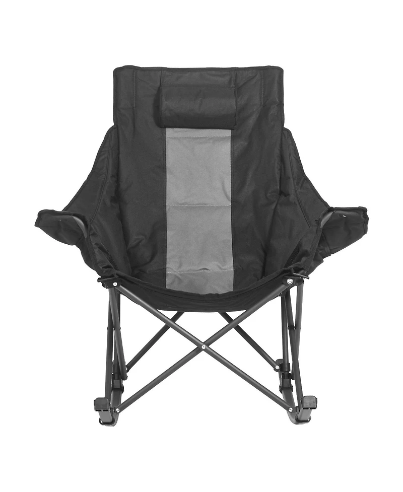 Mecale Rocking Camping Chair, Folding Padded Rocker with Cupholder & Pocket, 225 lb Capacity, Portable Outdoor Chair