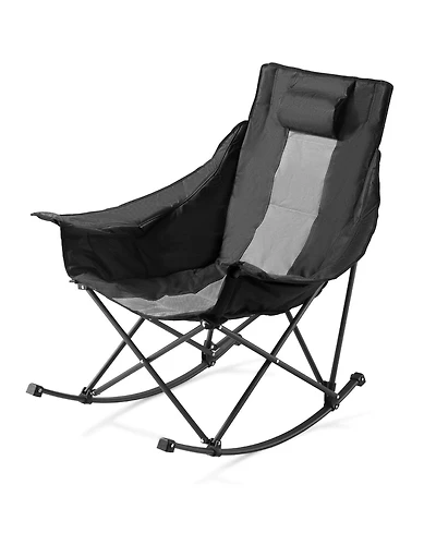 Mecale Rocking Camping Chair, Folding Padded Rocker with Cupholder & Pocket, 225 lb Capacity, Portable Outdoor Chair