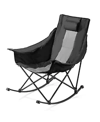 Mecale Rocking Camping Chair, Folding Padded Rocker with Cupholder & Pocket, 225 lb Capacity, Portable Outdoor Chair