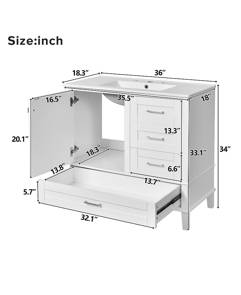 Sillysis Bathroom Vanity with Ceramic Sink, Solid Pine Frame, Soft Close Drawers & Door for Small Spaces