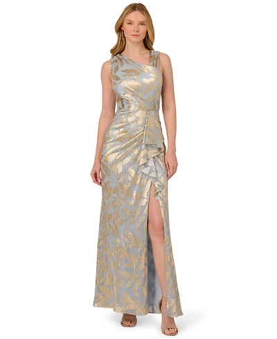 Adrianna Papell Women's Asymmetric Metallic-Print Mermaid Gown