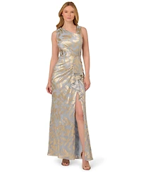 Adrianna Papell Women's Asymmetric Metallic-Print Mermaid Gown