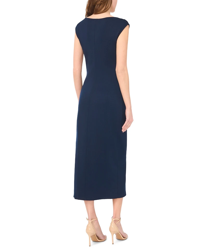 Msk Women's Sleeveless Boat-Neck Ponte-Knot Wrap Midi Dress