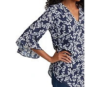 Jones New York Petite V-Neck Flutter Sleeve Blouse