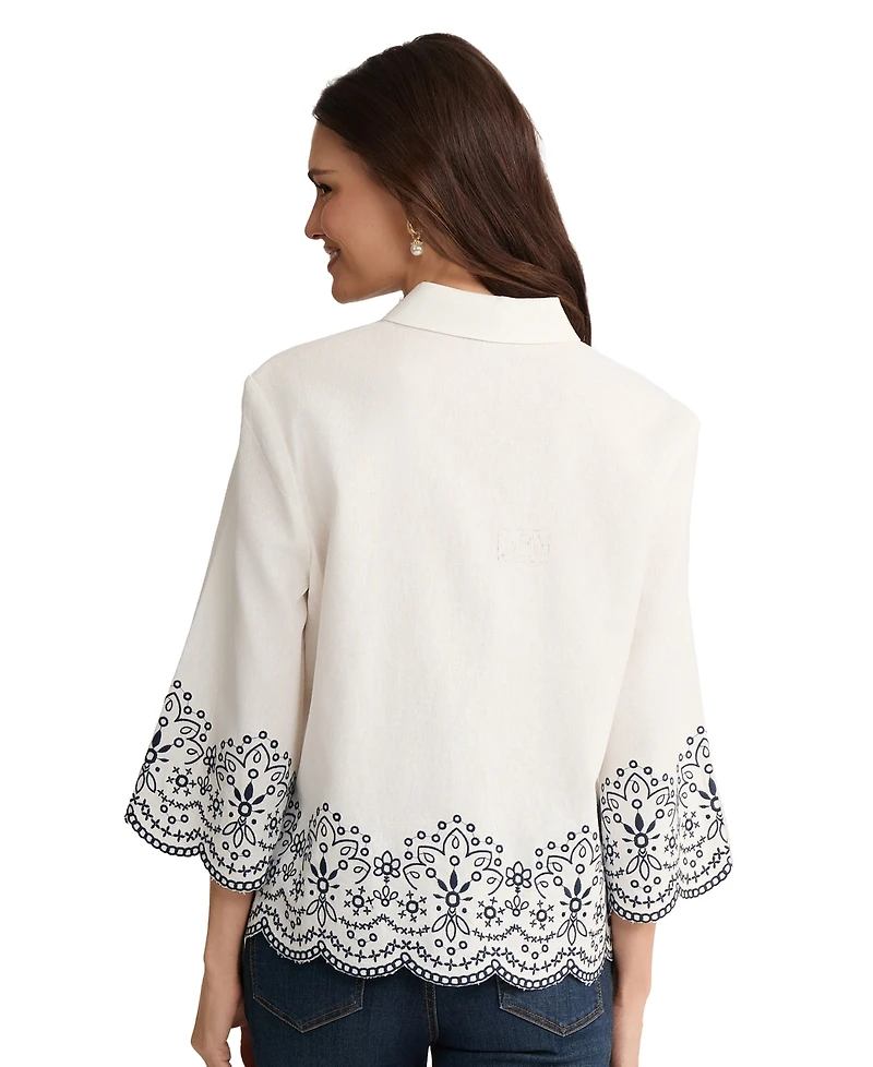 Jones New York Petite Collared Button Front Top