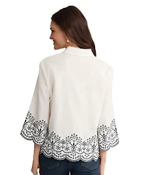 Jones New York Petite Collared Button Front Top